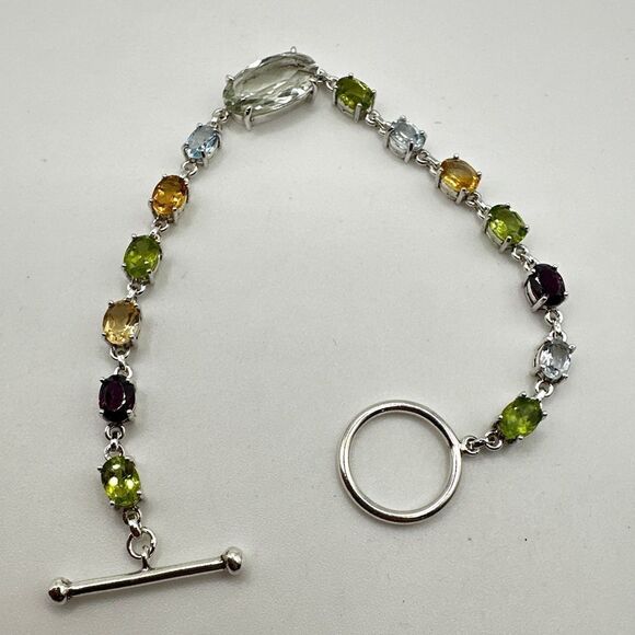 NWOT 7" One-of-a-kind multi-gemstone in sterling silver bracelet in 925! - Picture 10 of 12